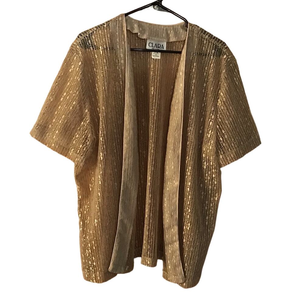 Vintage Clara made in USA Champagne Open knit Sheer Open Front Jacket 3X
